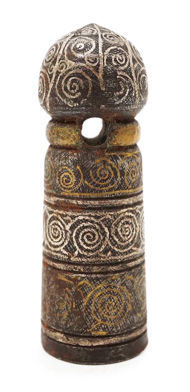 A Sino-Tibetan damascened iron seal or temple stamp, Ming dynasty